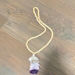 Beaded Necklace with Purple and Blue Tassels
